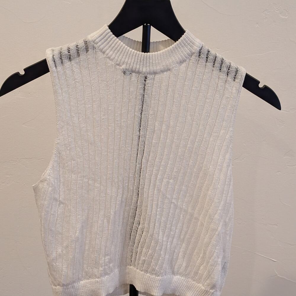 Divided White Ribbed Tank Top